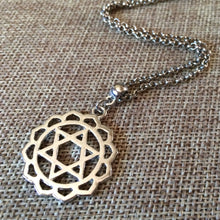 Load image into Gallery viewer, Heart Chakra Necklace on Silver Rolo Chain Yoga Jewelry