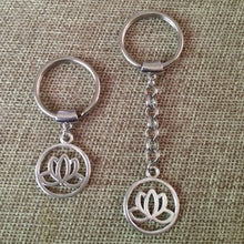Load image into Gallery viewer, Silver Lotus Backpack or Purse Charm, Zipper Pull, Key Fob Lanyards