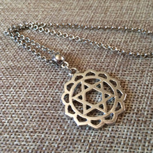 Load image into Gallery viewer, Heart Chakra Necklace on Silver Rolo Chain Yoga Jewelry