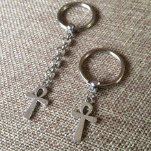 Load image into Gallery viewer, Ankh Keychain, Egyptian Key Fob, Silver Key Ring or Zipper Pull