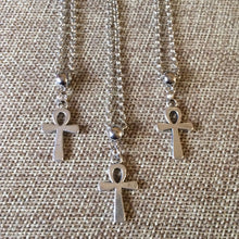 Load image into Gallery viewer, Ankh Egyptian Cross Necklace on Silver Rolo Chain
