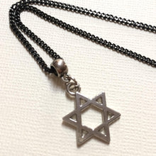 Load image into Gallery viewer, Silver Star of David Necklace on Thin Gunmetal Chain - Jewish Jewelry