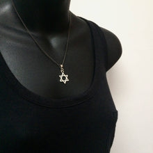 Load image into Gallery viewer, Silver Star of David Necklace on Thin Gunmetal Chain - Jewish Jewelry
