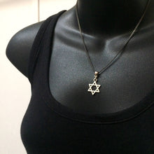 Load image into Gallery viewer, Silver Star of David Necklace on Thin Gunmetal Chain - Jewish Jewelry