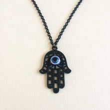 Load image into Gallery viewer, Black Hamsa and Evil Eye Necklace - Mens Hamsa Layering Jewelry
