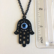 Load image into Gallery viewer, Black Hamsa and Evil Eye Necklace - Mens Hamsa Layering Jewelry