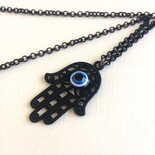 Load image into Gallery viewer, Black Hamsa and Evil Eye Necklace - Mens Hamsa Layering Jewelry