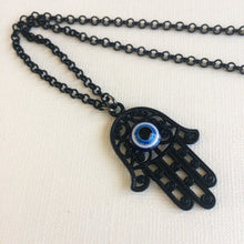 Load image into Gallery viewer, Black Hamsa and Evil Eye Necklace - Mens Hamsa Layering Jewelry
