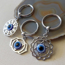 Load image into Gallery viewer, Evil Eye Chakra Keychain - Crown, Third Eye or Sacral Root Chakra Keychains