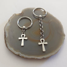 Load image into Gallery viewer, Ankh Keychain, Egyptian Key Fob, Silver Key Ring or Zipper Pull