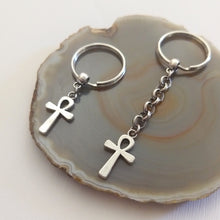 Load image into Gallery viewer, Ankh Keychain, Egyptian Key Fob, Silver Key Ring or Zipper Pull