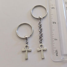 Load image into Gallery viewer, Ankh Keychain, Egyptian Key Fob, Silver Key Ring or Zipper Pull