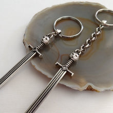 Load image into Gallery viewer, Cat Sword Keychain - Silver Sword with Cat Head Hilt