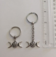 Load image into Gallery viewer, Wiccan Triple Moon Keychain, Pagan Witchcraft Gifts
