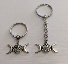 Load image into Gallery viewer, Wiccan Triple Moon Keychain, Pagan Witchcraft Gifts