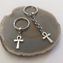 Load image into Gallery viewer, Ankh Keychain, Egyptian Key Fob, Silver Key Ring or Zipper Pull