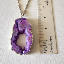 Load image into Gallery viewer, Purple Agate Geode Slice Necklace with Druzy Inclusion - Bohemian Festival Jewelry