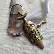 Load image into Gallery viewer, Tribal Mask Keychain, Mens Backpack Charm or Zipper Pull
