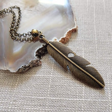 Load image into Gallery viewer, Feather Necklace on Bronze Rolo Chain - Unisex Bohemian Layering Jewelry