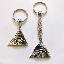Load image into Gallery viewer, Silver Pyramid Keychain, Egyptian Egypt Eye or Ra Horus, Backpack or Purse, Charm Zipper Pull