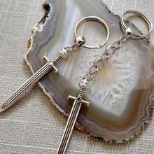 Load image into Gallery viewer, Cat Sword Keychain - Silver Sword with Cat Head Hilt