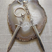 Load image into Gallery viewer, Cat Sword Keychain - Silver Sword with Cat Head Hilt