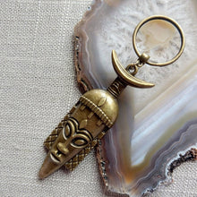 Load image into Gallery viewer, Tribal Mask Keychain, Mens Backpack Charm or Zipper Pull