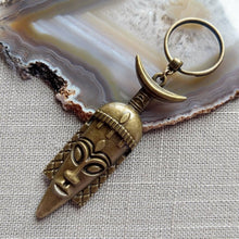 Load image into Gallery viewer, Tribal Mask Keychain, Mens Backpack Charm or Zipper Pull