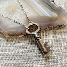 Load image into Gallery viewer, Vintage Skeleton Key Necklace on Silver Rolo Chain, Mens Jewelry