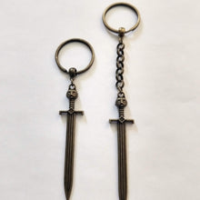 Load image into Gallery viewer, Cat Sword Keychain - Brown Sword with Cat Head Hilt, Zipper Pull, Backpack or Purse Charm