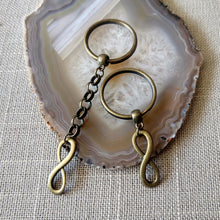Load image into Gallery viewer, Bronze Infinity Keychain Key Ring or Zipper Pull - Eight Keychain - Anniversary Gifts