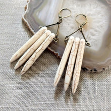 Load image into Gallery viewer, Beige Howlite Stone Earrings - Spike Earrings / Bronze Earrings / Dangle Earrings / Long Earrings / Bohemian Jewelry