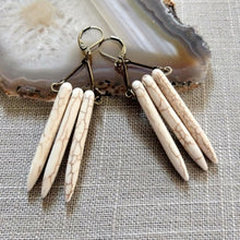 Load image into Gallery viewer, Beige Howlite Stone Earrings - Spike Earrings / Bronze Earrings / Dangle Earrings / Long Earrings / Bohemian Jewelry
