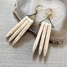 Load image into Gallery viewer, Beige Howlite Stone Earrings - Spike Earrings / Bronze Earrings / Dangle Earrings / Long Earrings / Bohemian Jewelry