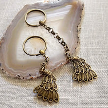 Load image into Gallery viewer, Peacock Keychain, Bronze Zipper Pulls, Purse or Backpack Charms