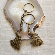 Load image into Gallery viewer, Peacock Keychain, Bronze Zipper Pulls, Purse or Backpack Charms