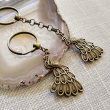 Load image into Gallery viewer, Peacock Keychain, Bronze Zipper Pulls, Purse or Backpack Charms