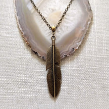 Load image into Gallery viewer, Feather Necklace on Bronze Rolo Chain - Unisex Bohemian Layering Jewelry