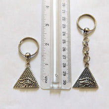 Load image into Gallery viewer, Silver Pyramid Keychain, Egyptian Egypt Eye or Ra Horus, Backpack or Purse, Charm Zipper Pull