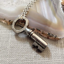 Load image into Gallery viewer, Vintage Skeleton Key Necklace on Silver Rolo Chain, Mens Jewelry