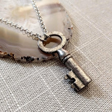 Load image into Gallery viewer, Vintage Skeleton Key Necklace on Silver Rolo Chain, Mens Jewelry