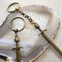 Load image into Gallery viewer, Cat Sword Keychain - Brown Sword with Cat Head Hilt, Zipper Pull, Backpack or Purse Charm