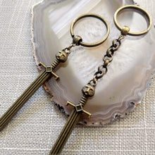 Load image into Gallery viewer, Cat Sword Keychain - Brown Sword with Cat Head Hilt, Zipper Pull, Backpack or Purse Charm