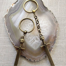 Load image into Gallery viewer, Cat Sword Keychain - Brown Sword with Cat Head Hilt, Zipper Pull, Backpack or Purse Charm