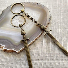 Load image into Gallery viewer, Cat Sword Keychain - Brown Sword with Cat Head Hilt, Zipper Pull, Backpack or Purse Charm