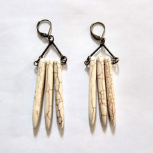 Load image into Gallery viewer, Beige Howlite Stone Earrings - Spike Earrings / Bronze Earrings / Dangle Earrings / Long Earrings / Bohemian Jewelry