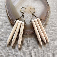 Load image into Gallery viewer, Beige Howlite Stone Earrings - Spike Earrings / Bronze Earrings / Dangle Earrings / Long Earrings / Bohemian Jewelry