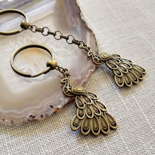 Load image into Gallery viewer, Peacock Keychain, Bronze Zipper Pulls, Purse or Backpack Charms