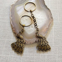 Load image into Gallery viewer, Peacock Keychain, Bronze Zipper Pulls, Purse or Backpack Charms