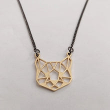 Load image into Gallery viewer, Brass Cat Head Necklace, Cute Animal Face on Thin Gunmetal Chain